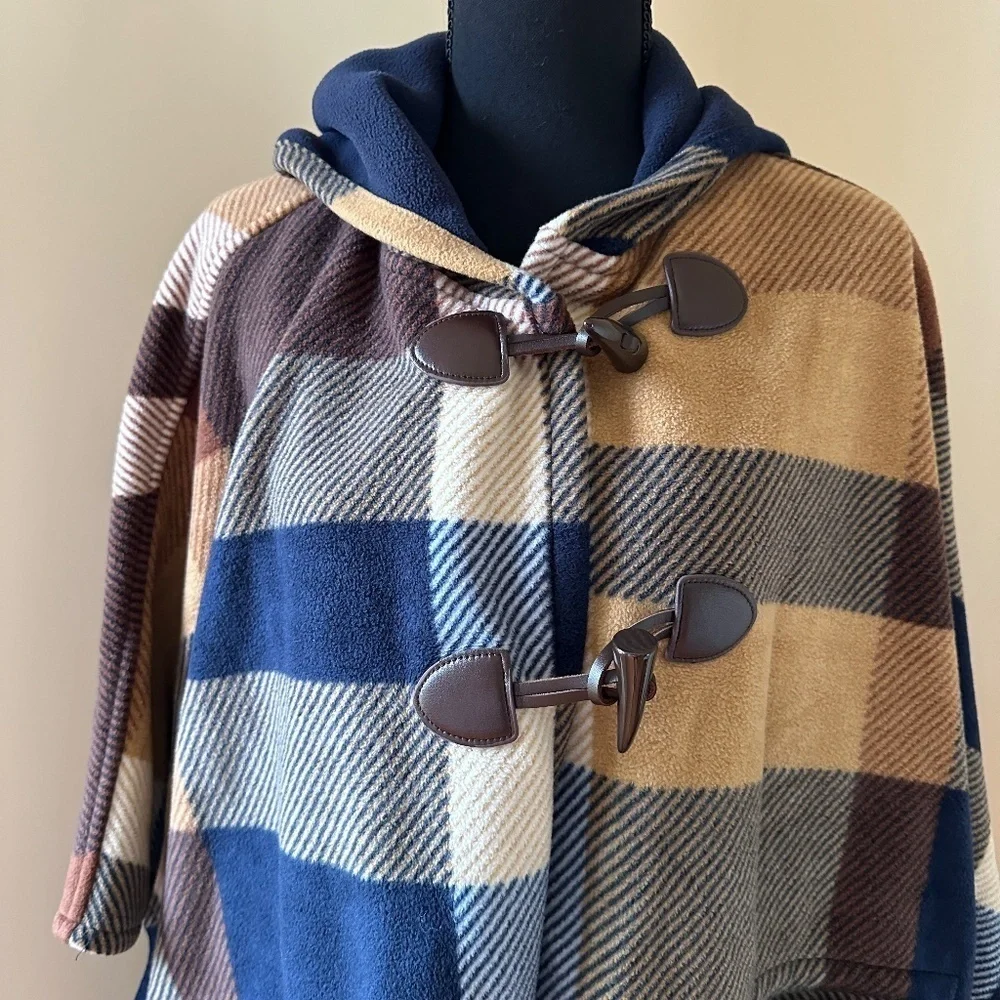 *RACHEL ROY* Blue x Tan Plaid Hooded Jacket One Size